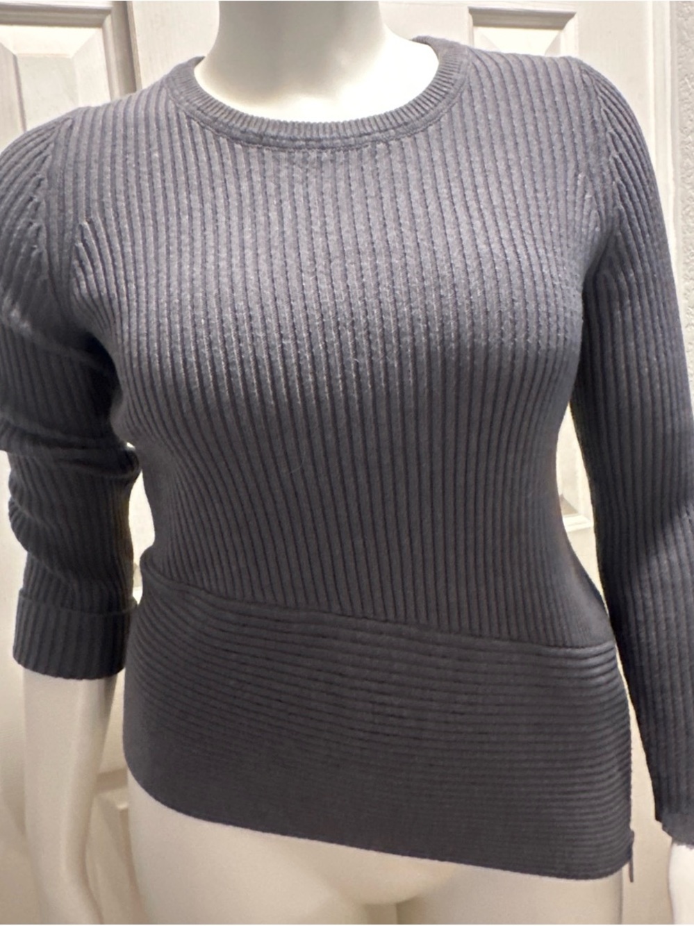 Michael Kors Slate Gray Ribbed Crewneck Sweater